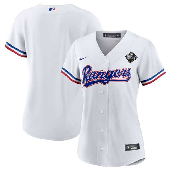 Women%27s Texas Rangers Blank White 2023 World Series Stitched Jersey(Run Small) Dzhi